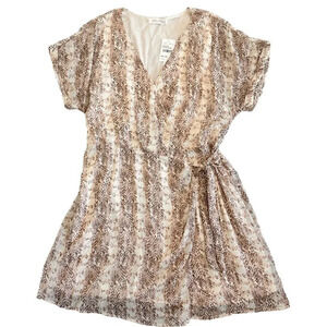 All in Favor Wrap Dress XXL ISABELLA Neutral Beige SnakeSkin Short Chiffon Tunic